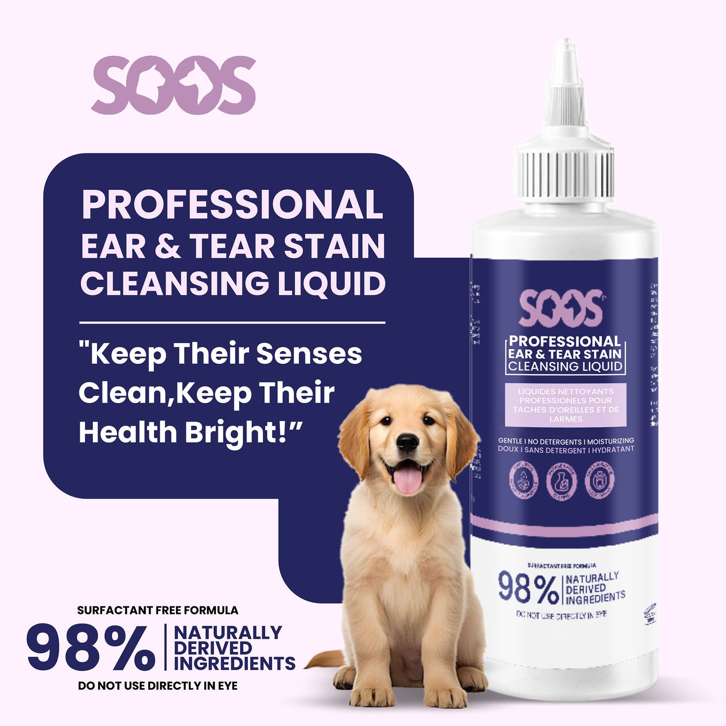 Natural Ear & Tear Stain Cleansing Liquid for Pets