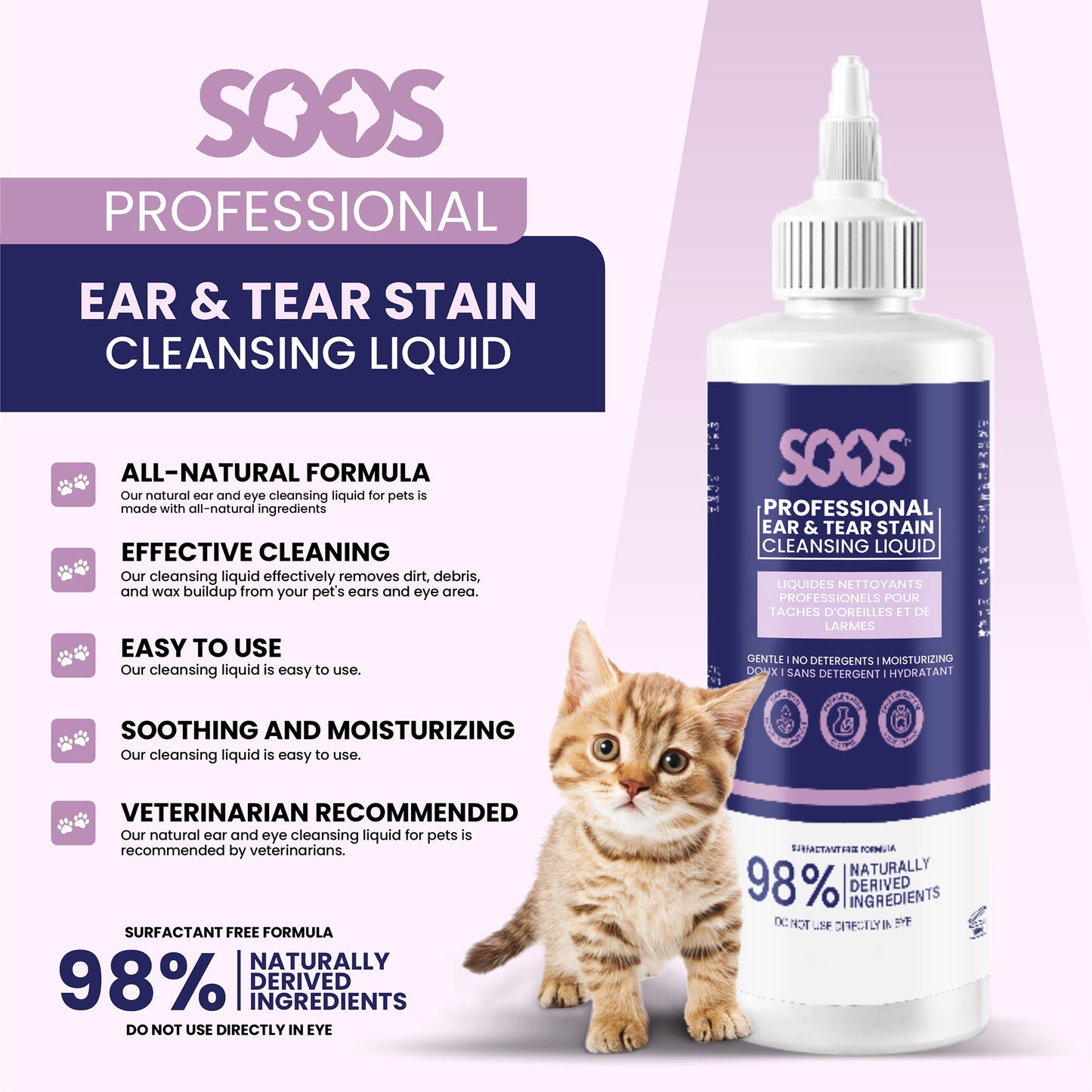 Natural Ear & Tear Stain Cleansing Liquid for Pets