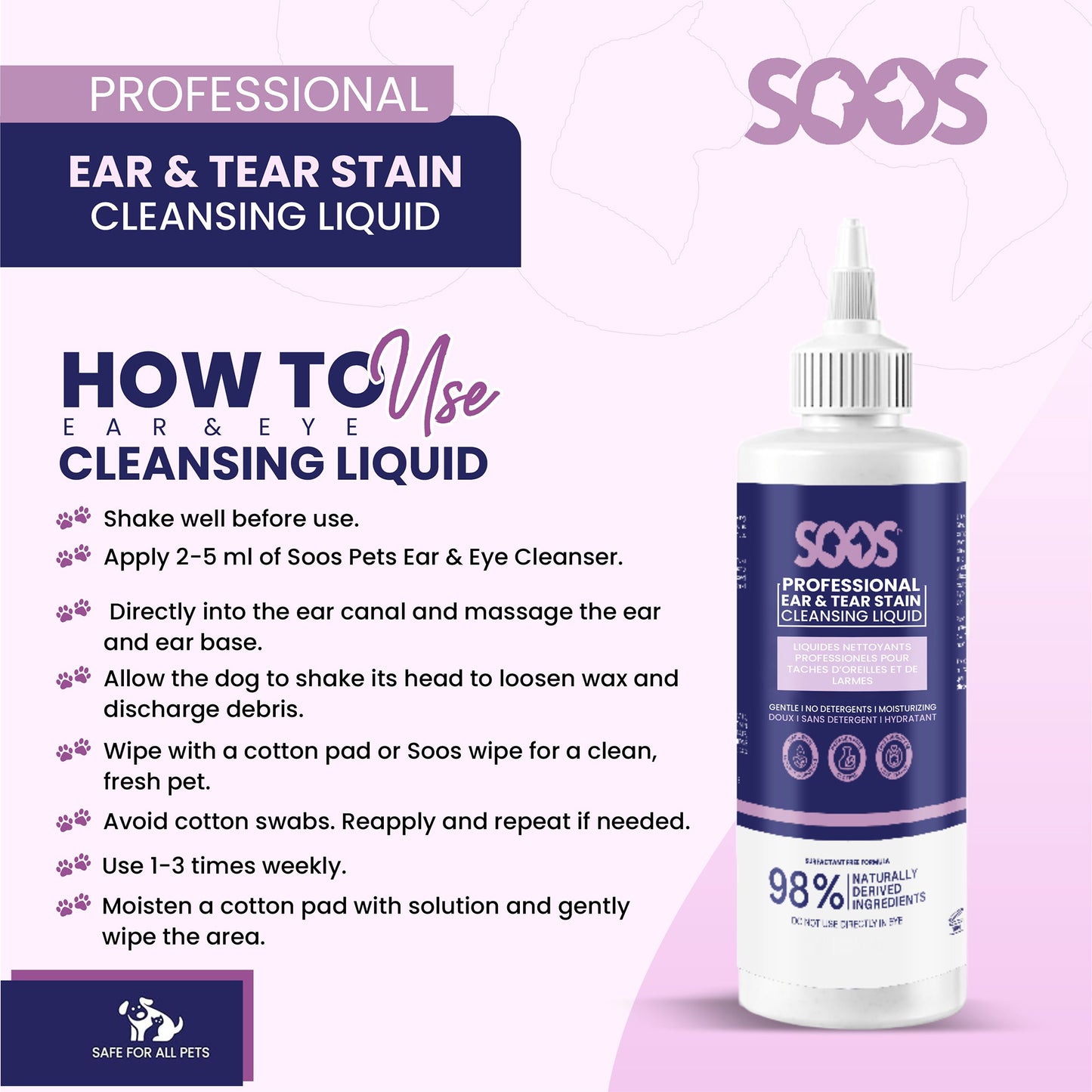 Natural Ear & Tear Stain Cleansing Liquid for Pets