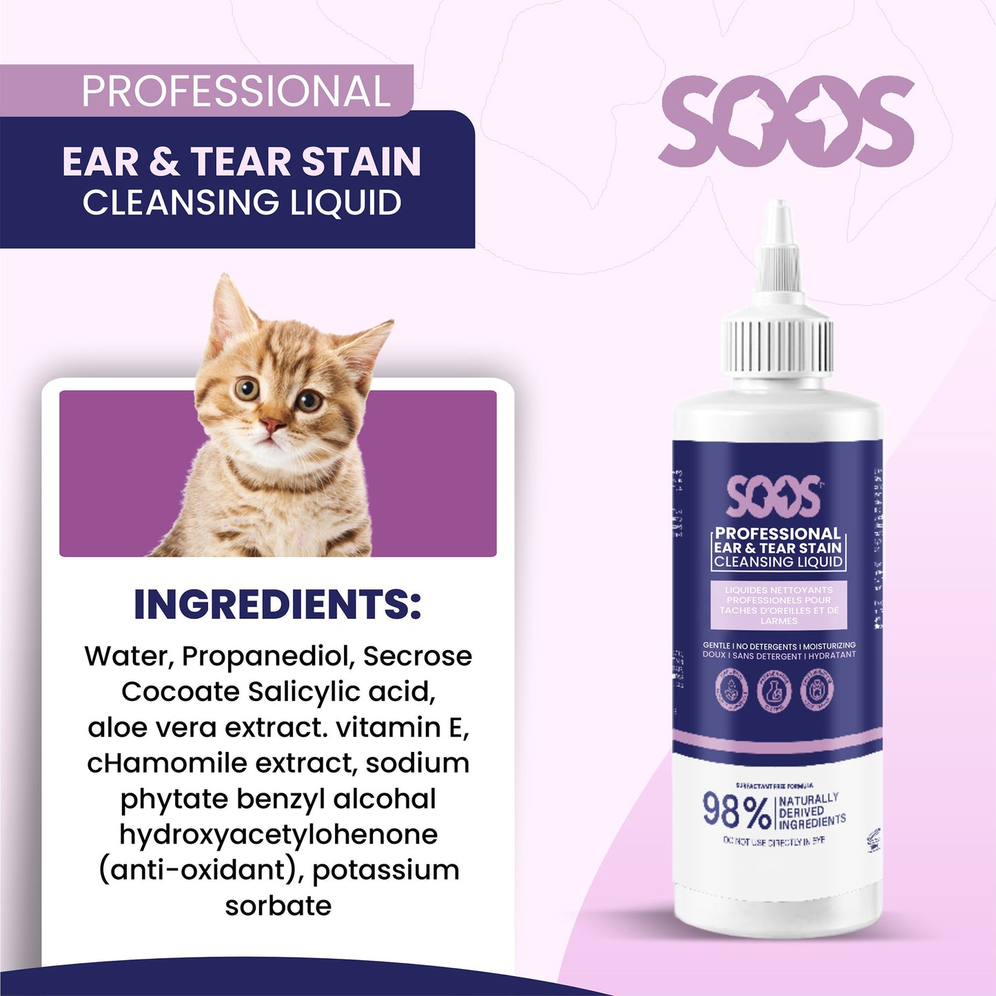 Natural Ear & Tear Stain Cleansing Liquid for Pets