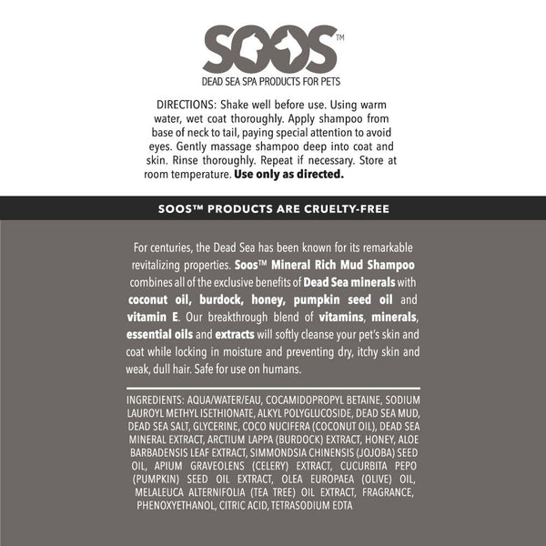 Natural Dead Sea Mineral Rich Mud Pet Shampoo For Dogs & Cats - Soos Pets
