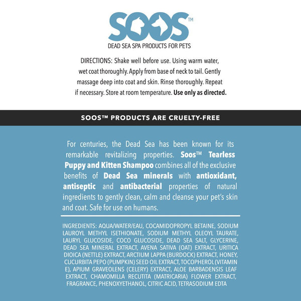 Natural Dead Sea Tearless Puppy & Kitten Pet Shampoo - Soos Pets